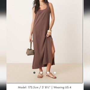 ASOS DESIGN scoop neck midi dress with linen in bitter chocolate NWOT